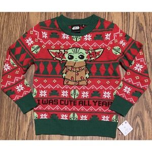 Star Wars Toddler Boys Baby Yoda Christmas Sweater Size 3T Red Green NWT